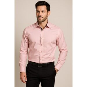 Envy Couture Men's Slim Fit Dress Shirt Pink Paisley Contrast Stitching Large